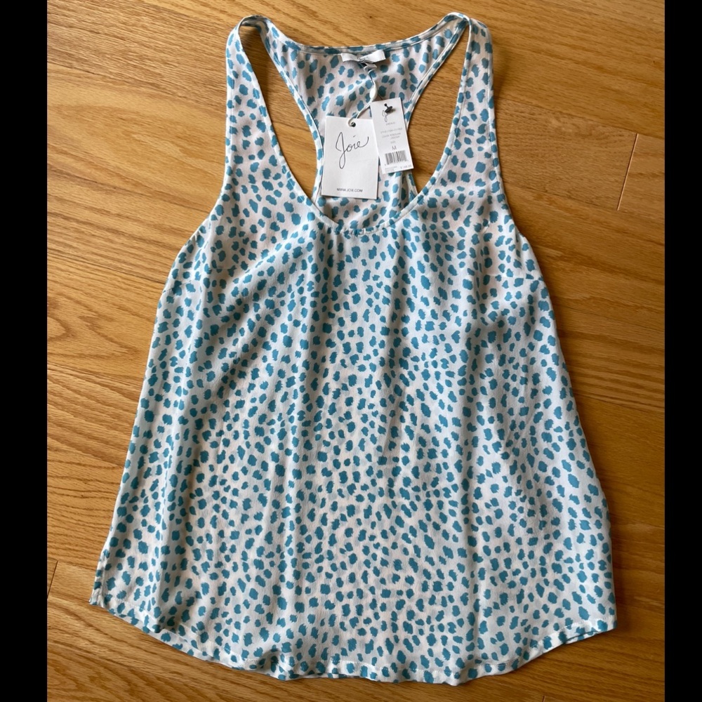 BRAND NEW Joie Patterned 100% Silk Racerback Tank Top in Porcelain Lagoon